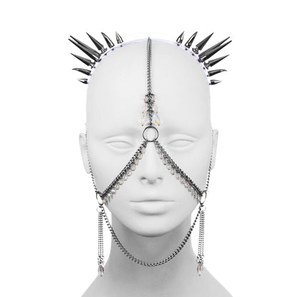 Crystal face jewellery headdress with spike headband.