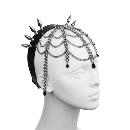 Spider inspired chain cob web headdress.